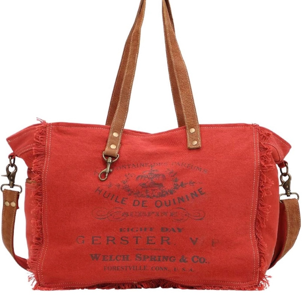 Myra Bag Carmine Upcycled Canvas & Leather Weekender Bag
